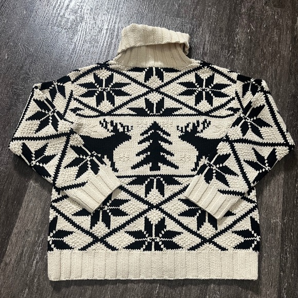 Vintage Rare Ralph Lauren Fair Isle Moose Tree Wool Blend Turtleneck Sweater - Picture 7 of 8